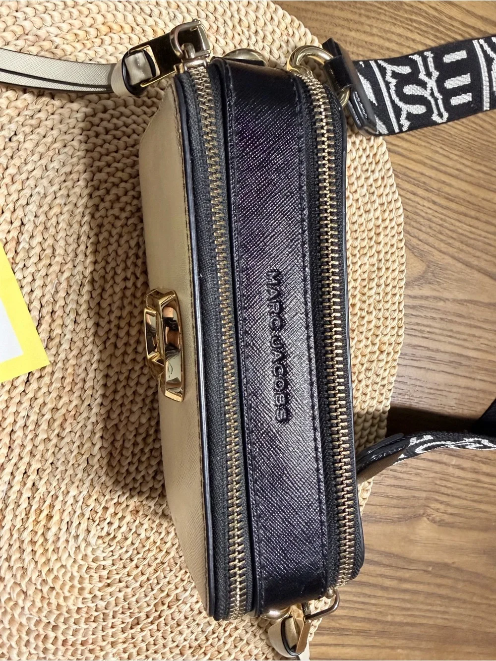 Marc Jacobs Double Zip Snapshot Bag — Cream with Black Trim & Gold Hardware - Picture 4 of 5